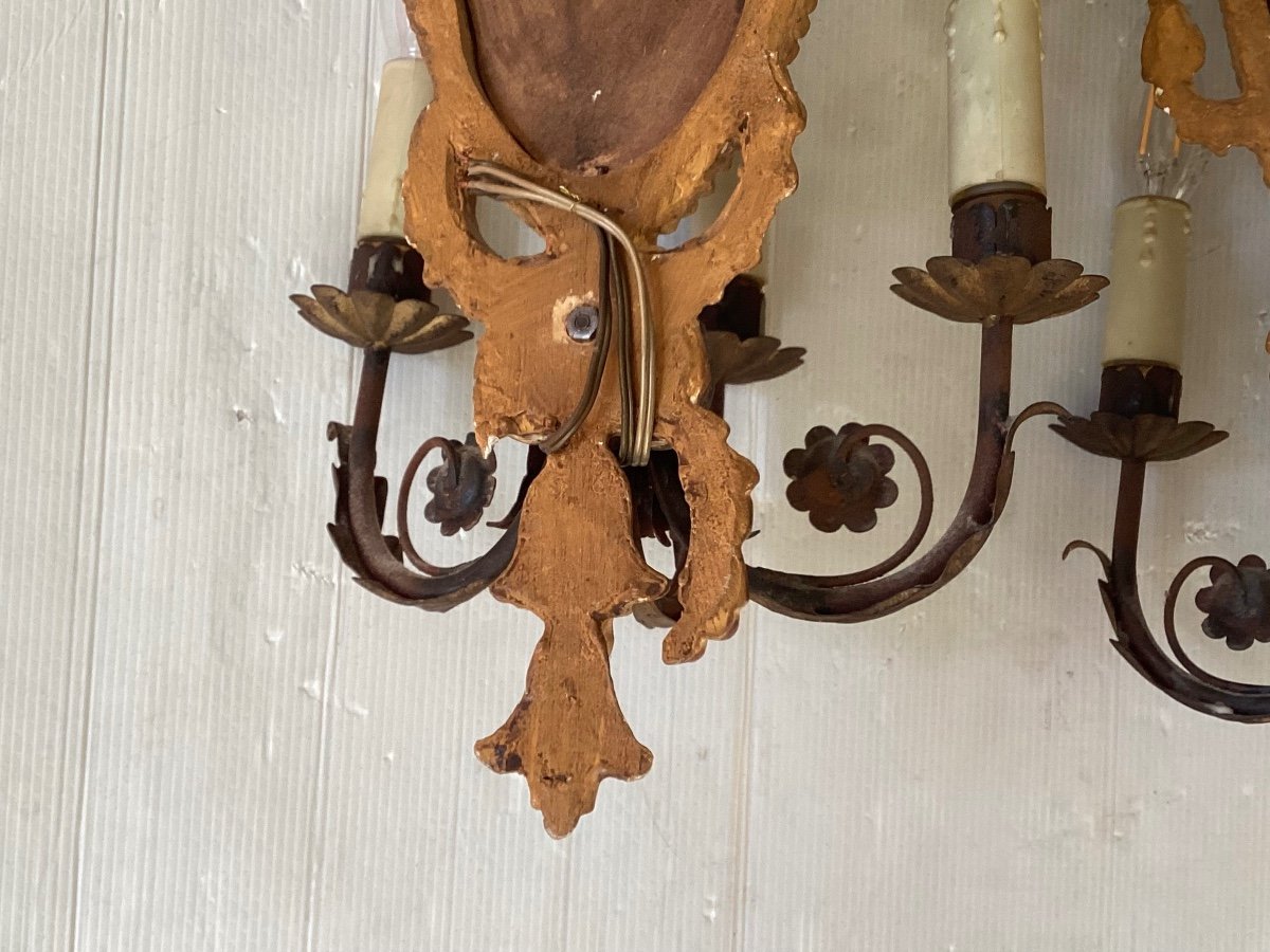 Pair Of Directoire Carved Wood Sconces-photo-7