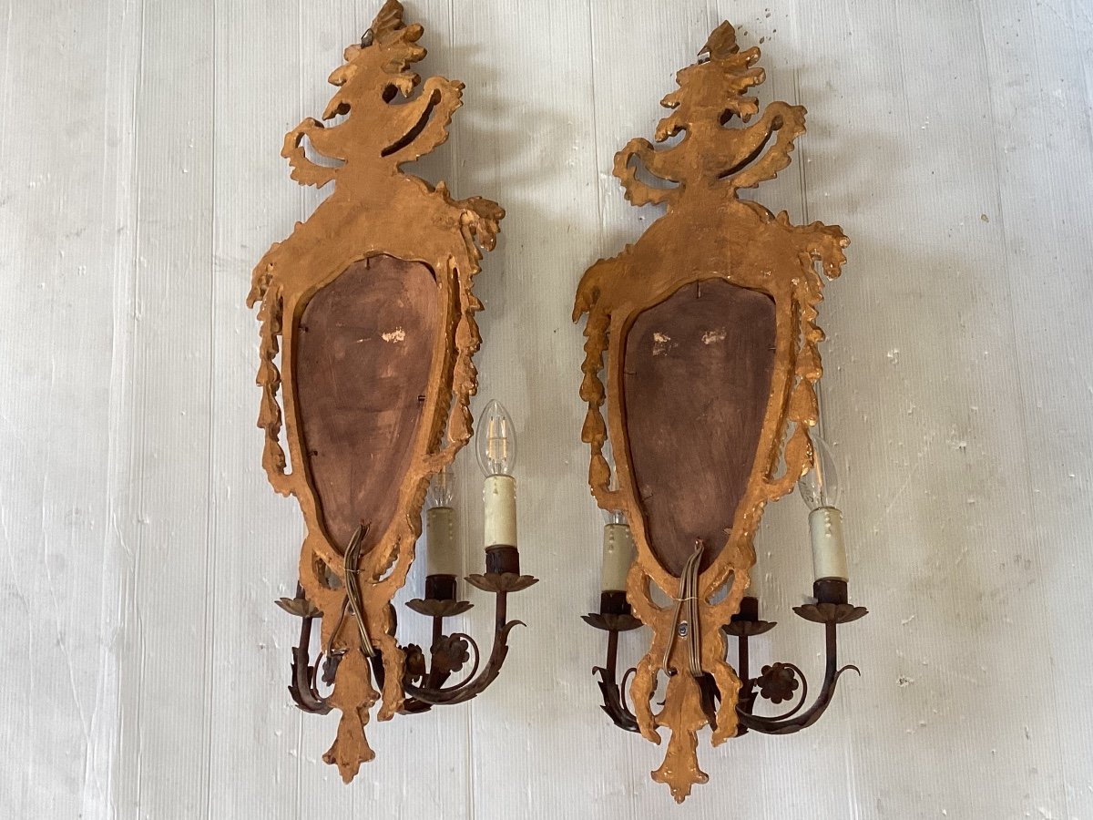 Pair Of Directoire Carved Wood Sconces-photo-8