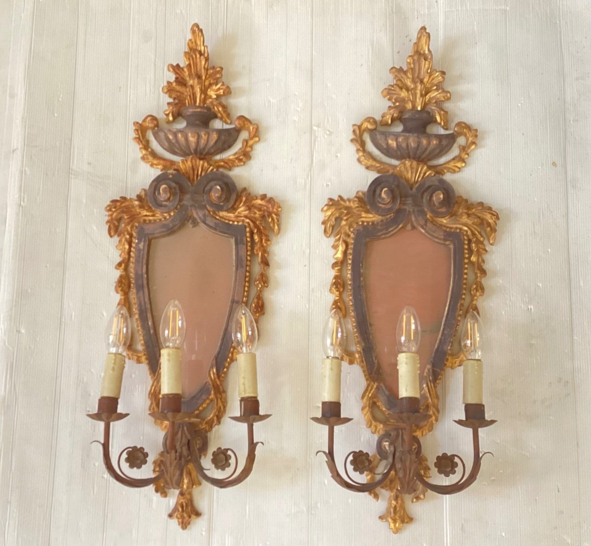 Pair Of Directoire Carved Wood Sconces
