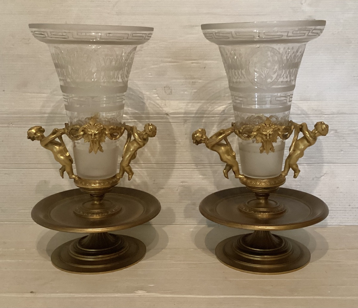 Pair Of Gilt Bronze And Crystal Vases -photo-2