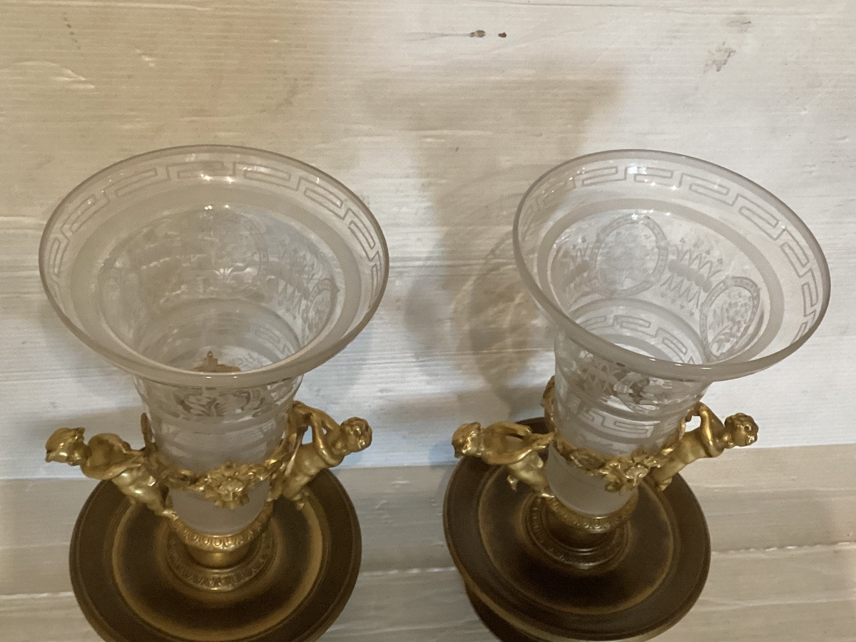 Pair Of Gilt Bronze And Crystal Vases -photo-3
