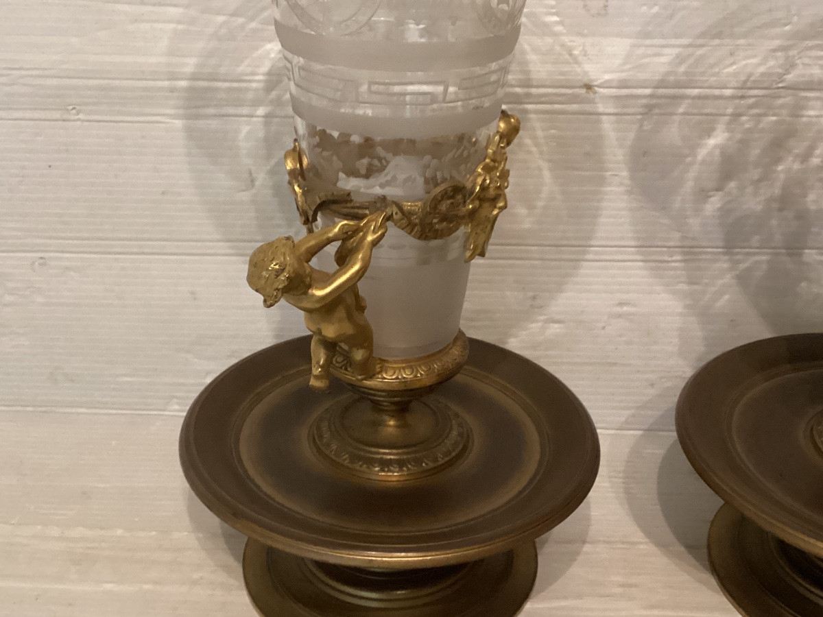 Pair Of Gilt Bronze And Crystal Vases -photo-4