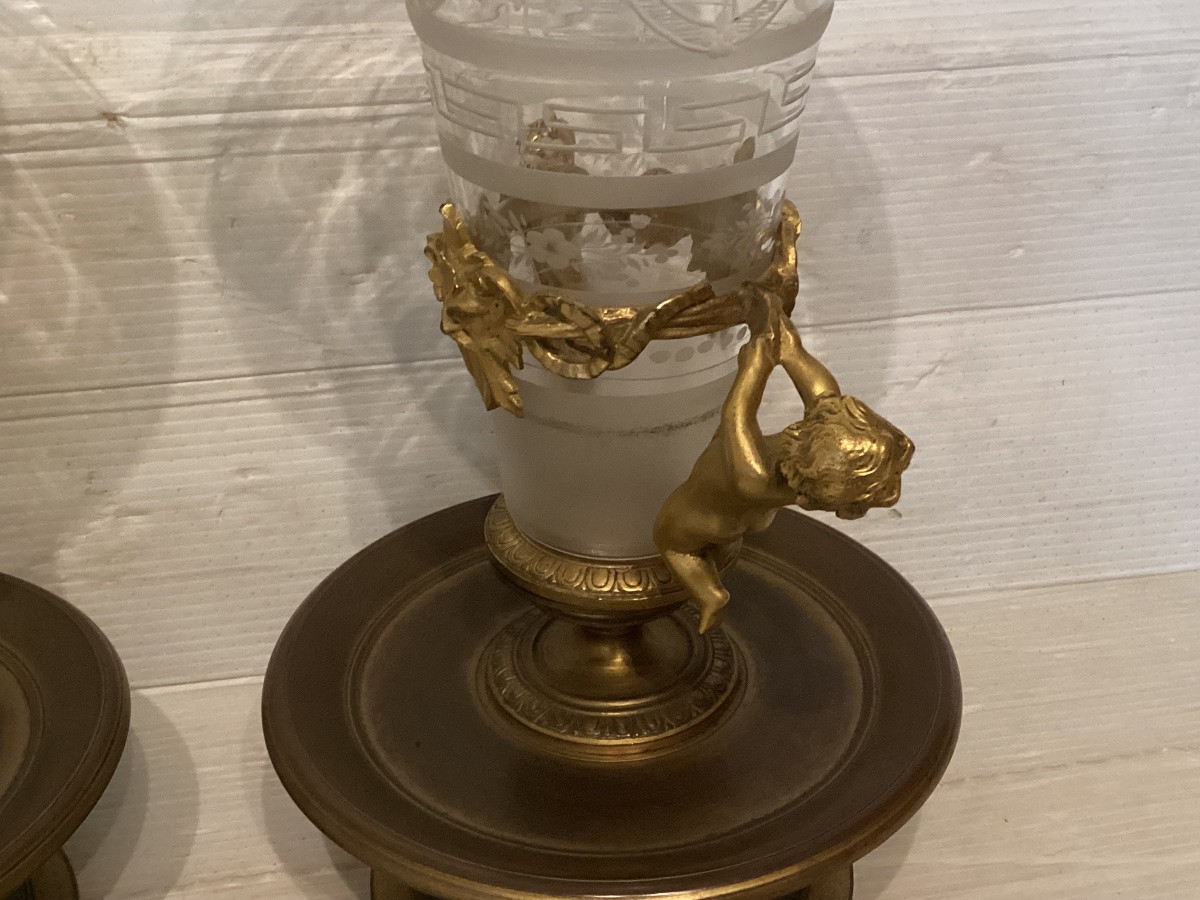 Pair Of Gilt Bronze And Crystal Vases -photo-1
