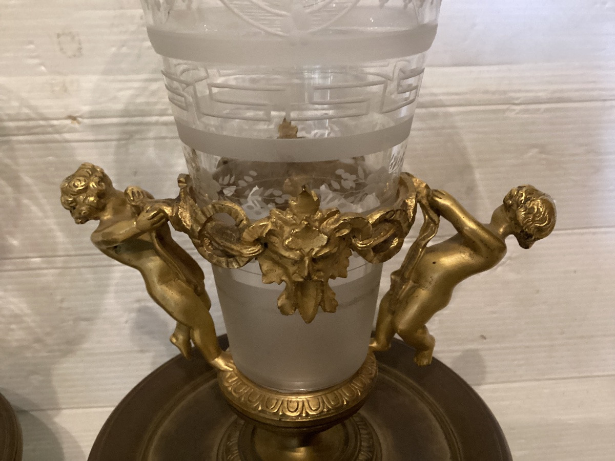 Pair Of Gilt Bronze And Crystal Vases -photo-2