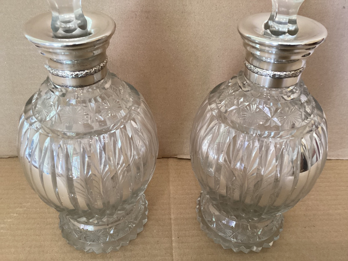 Paire de carafes cristal et argent -photo-4