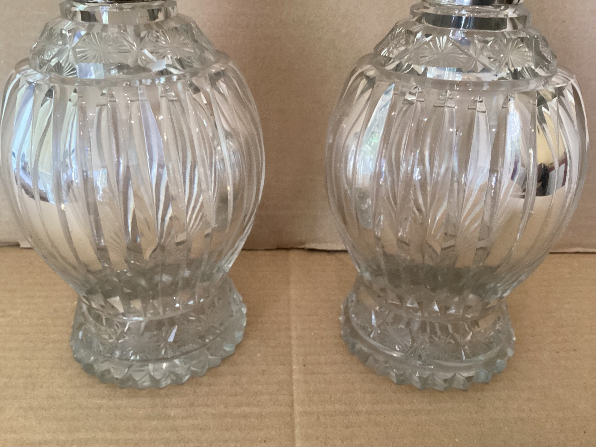 Paire de carafes cristal et argent -photo-1