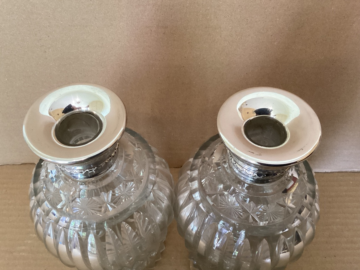 Paire de carafes cristal et argent -photo-3