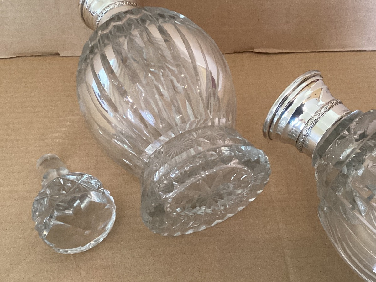 Paire de carafes cristal et argent -photo-5