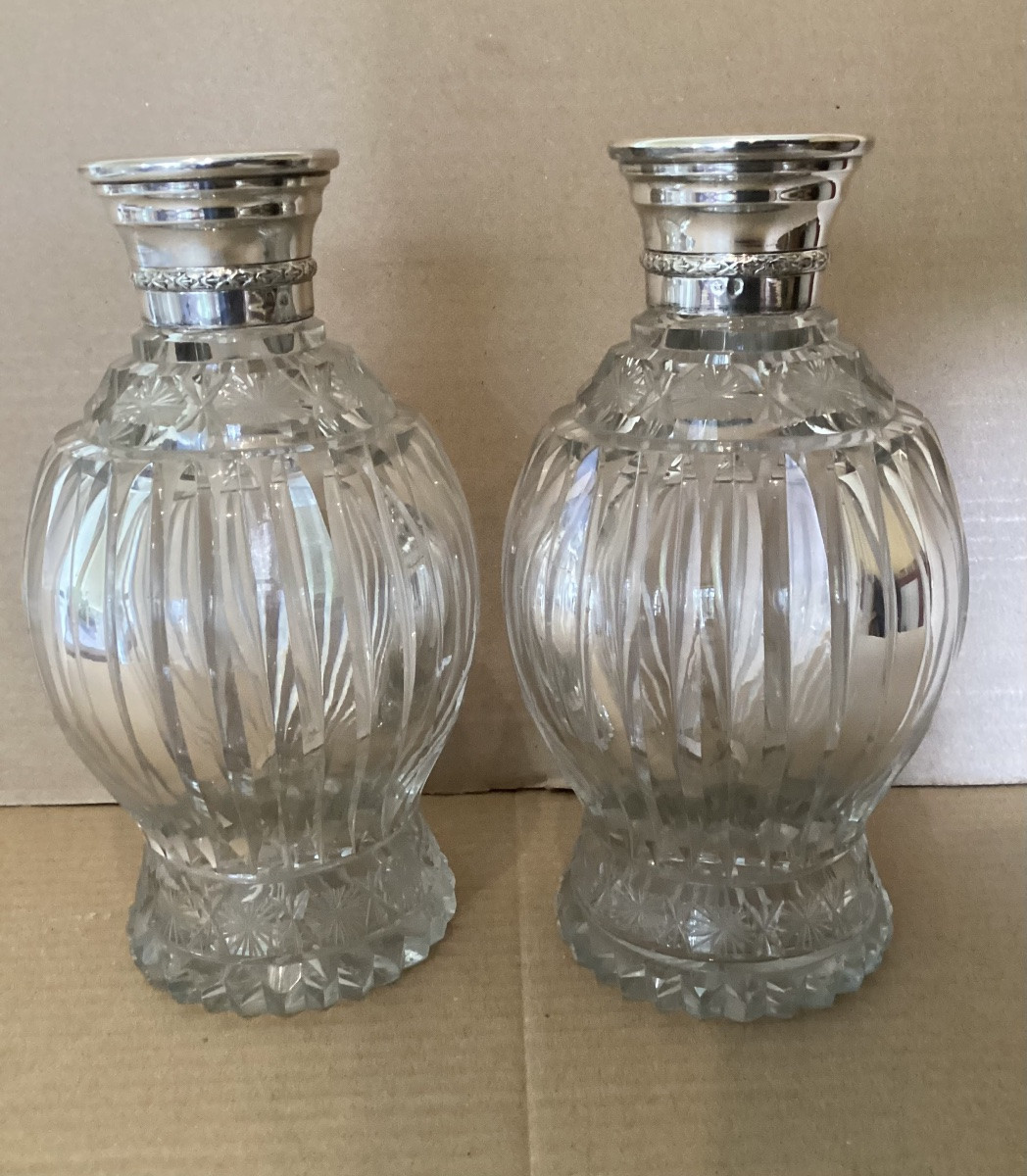 Paire de carafes cristal et argent -photo-7