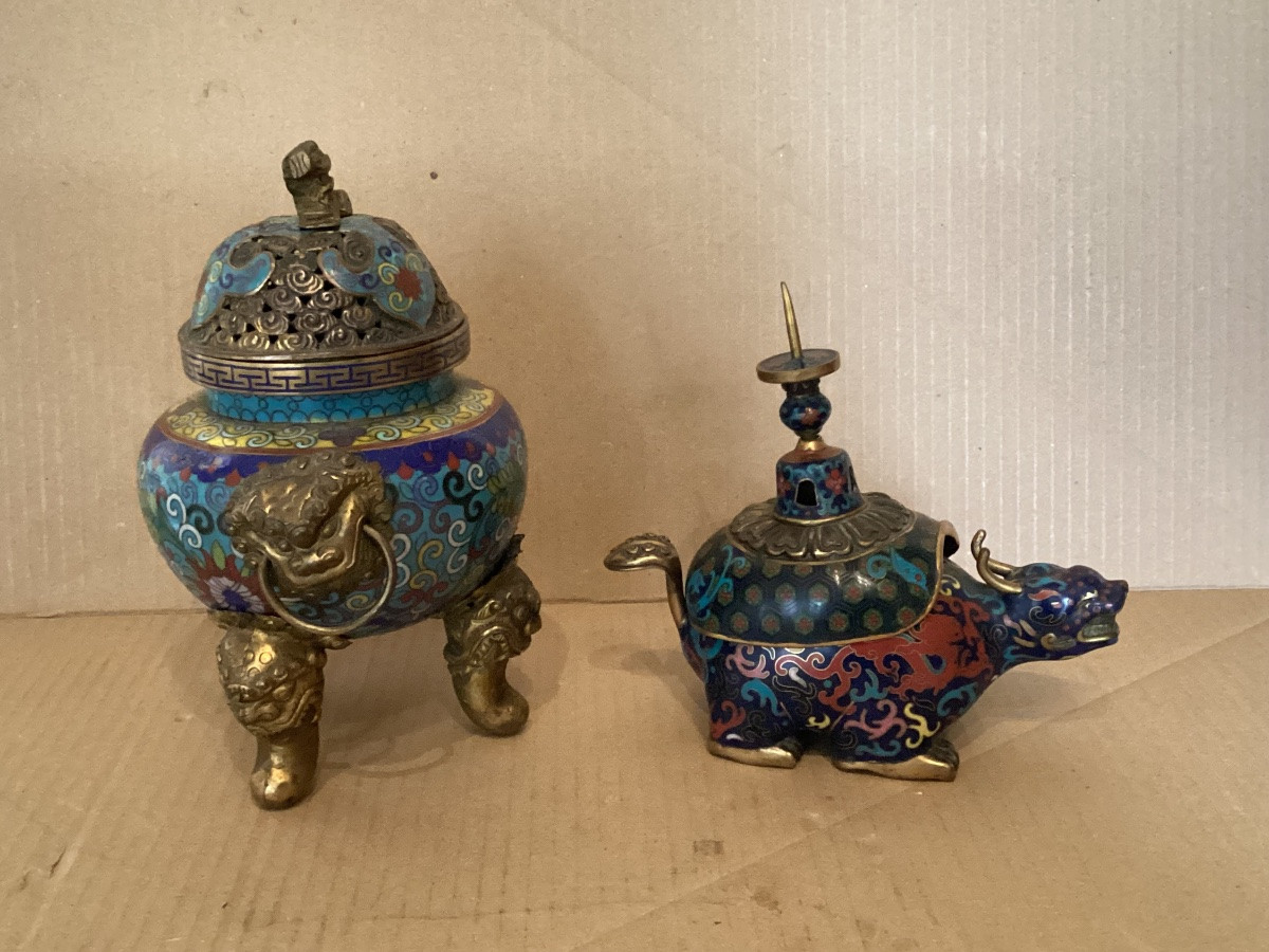 Two 19th-century Cloisonné Incense Burners -photo-2