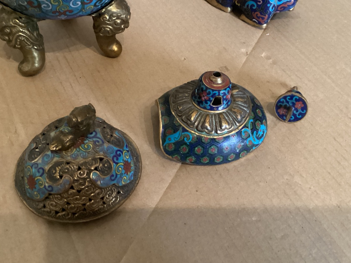 Two 19th-century Cloisonné Incense Burners -photo-1