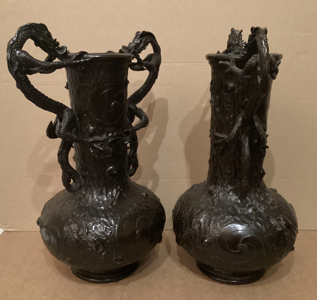 Pair Of Japanese Bronze Vases -photo-1