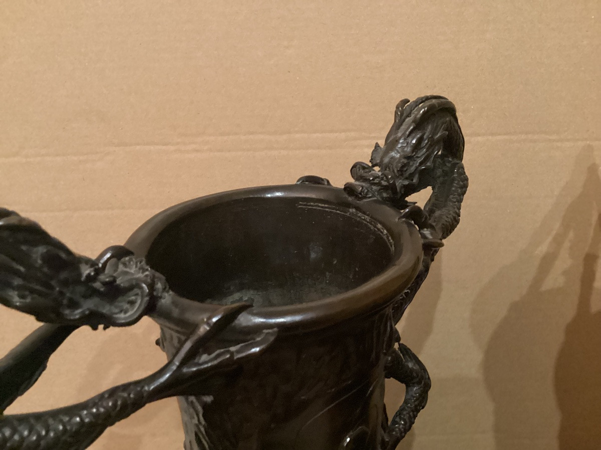 Pair Of Japanese Bronze Vases -photo-2