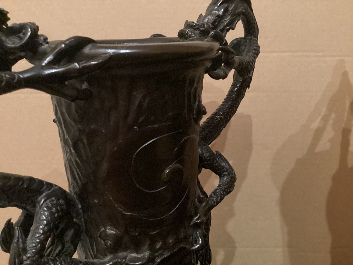 Pair Of Japanese Bronze Vases -photo-4