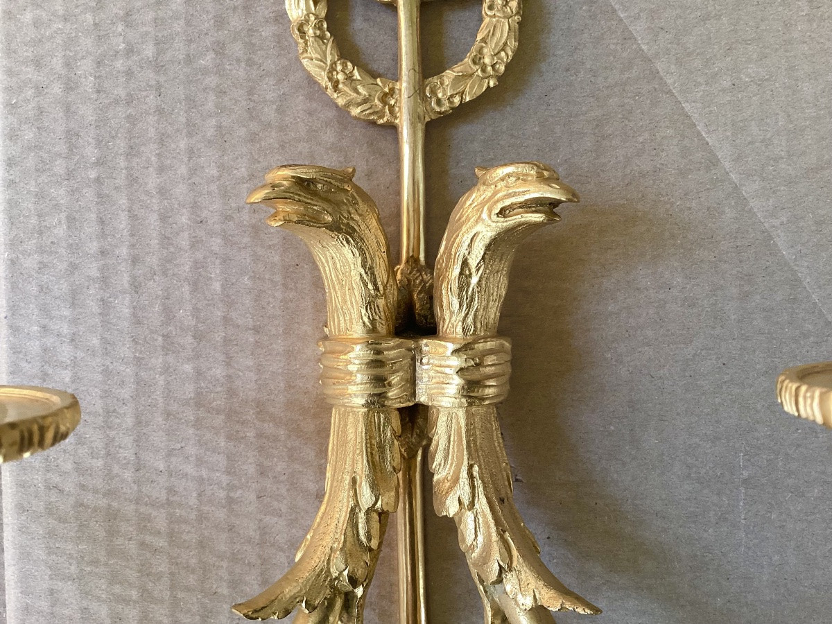Pair Of Empire Gilt Bronze Wall Sconces -photo-3