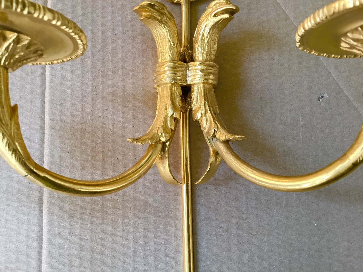 Pair Of Empire Gilt Bronze Wall Sconces -photo-1