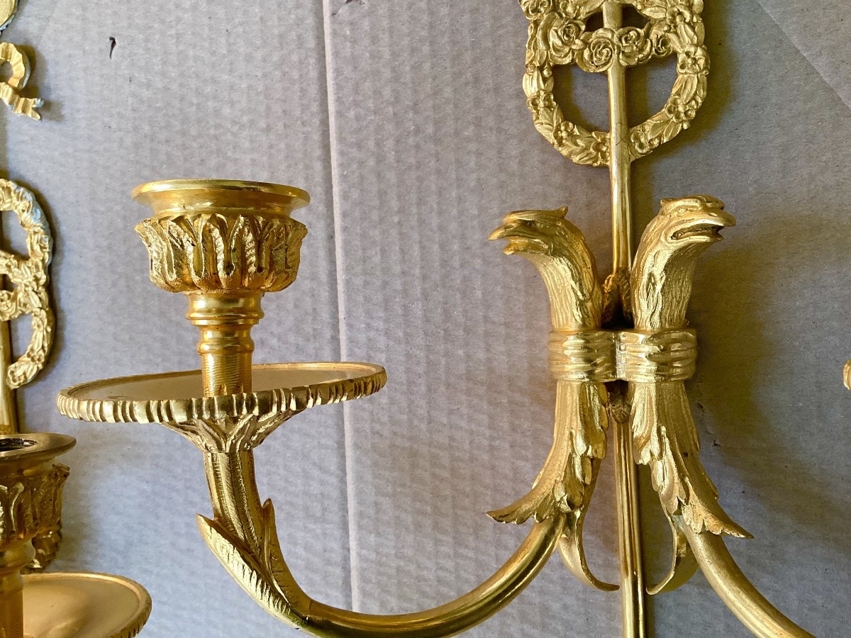 Pair Of Empire Gilt Bronze Wall Sconces -photo-3