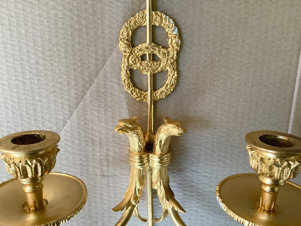 Pair Of Empire Gilt Bronze Wall Sconces -photo-5