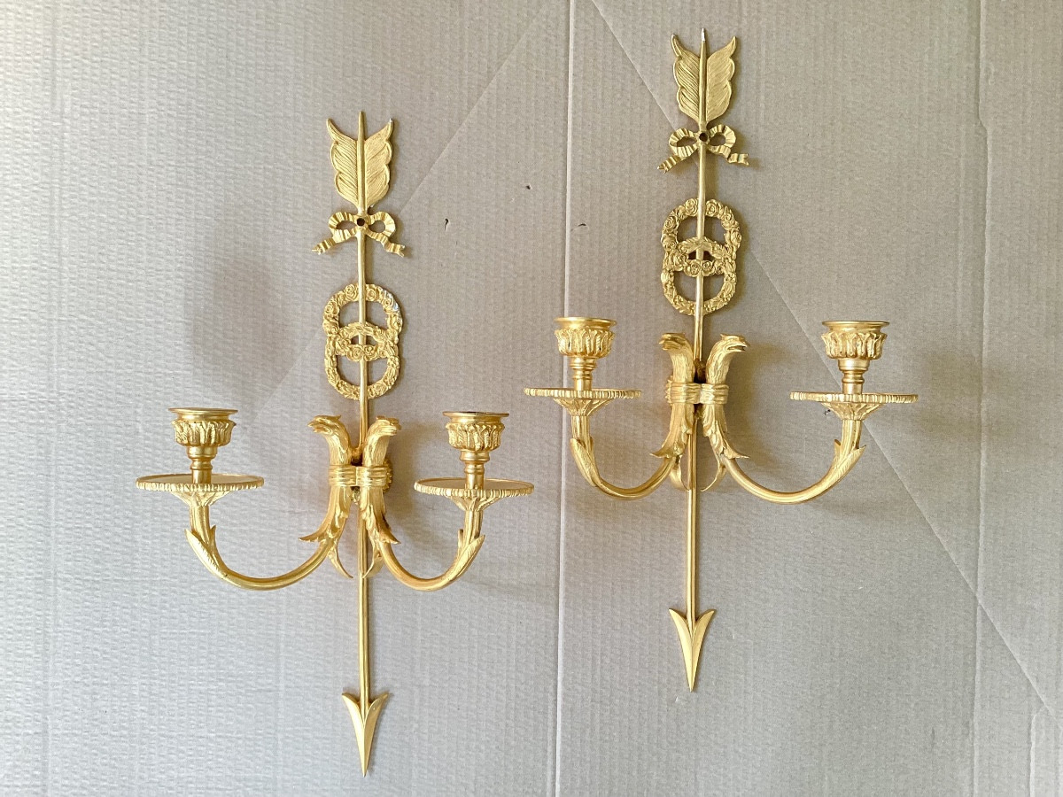 Pair Of Empire Gilt Bronze Wall Sconces 