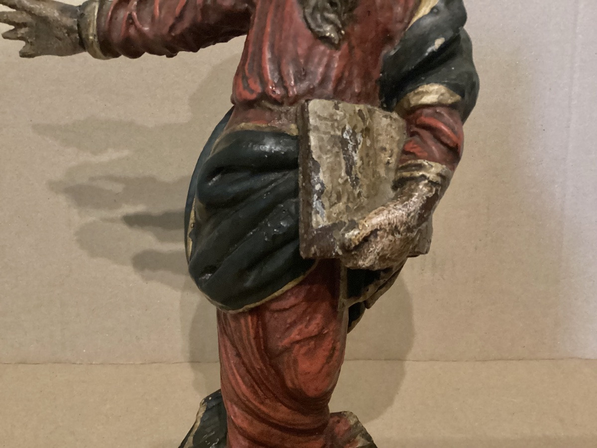 18th Century Polychrome Oak Statue-photo-4