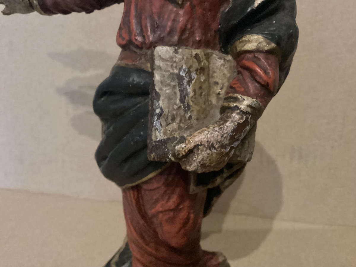 18th Century Polychrome Oak Statue-photo-2