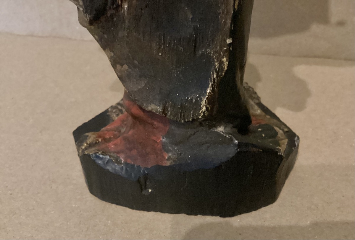 18th Century Polychrome Oak Statue-photo-5