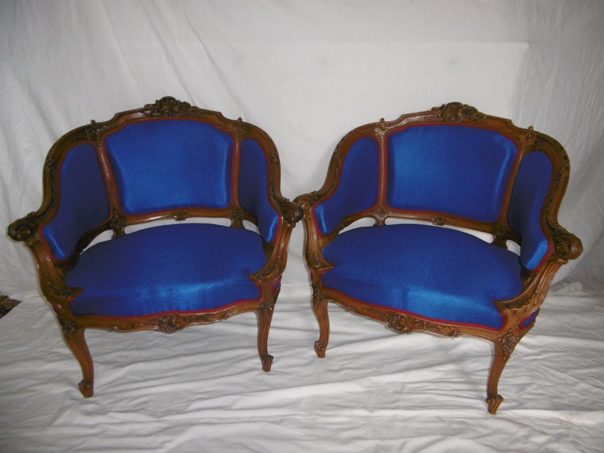 Small Pair Of Bergeres Style L.xv-photo-2