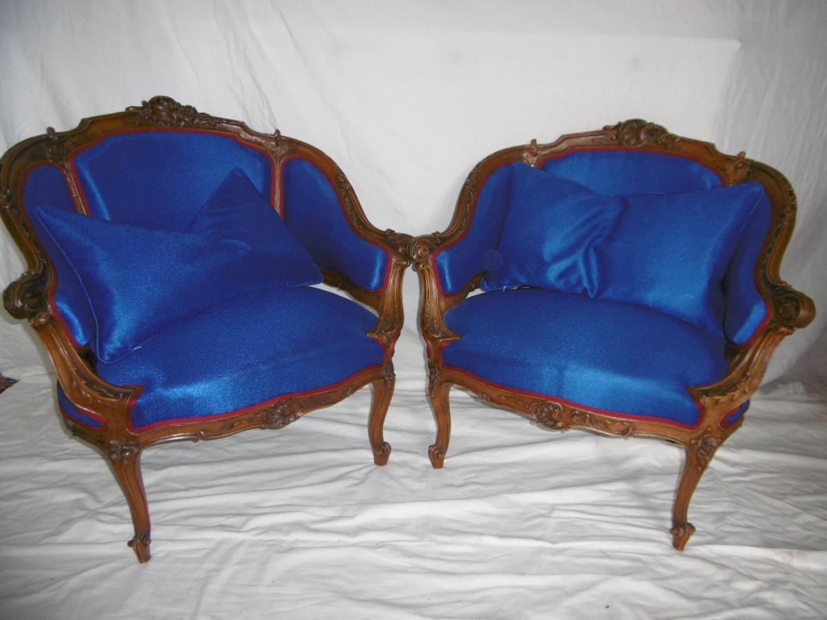 Small Pair Of Bergeres Style L.xv-photo-3