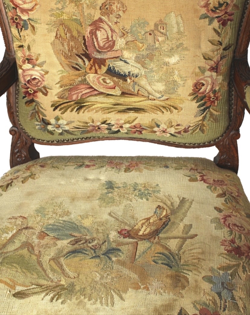 Pair Of Louis XV Armchairs Upholstered In Petit Point Embroidery -photo-2