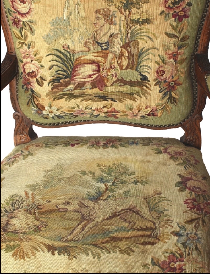 Pair Of Louis XV Armchairs Upholstered In Petit Point Embroidery -photo-3