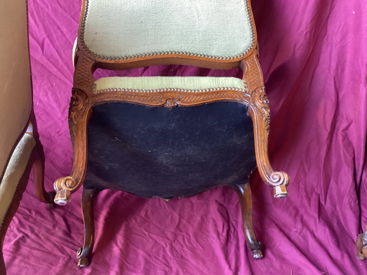 Pair Of Louis XV Armchairs Upholstered In Petit Point Embroidery -photo-4