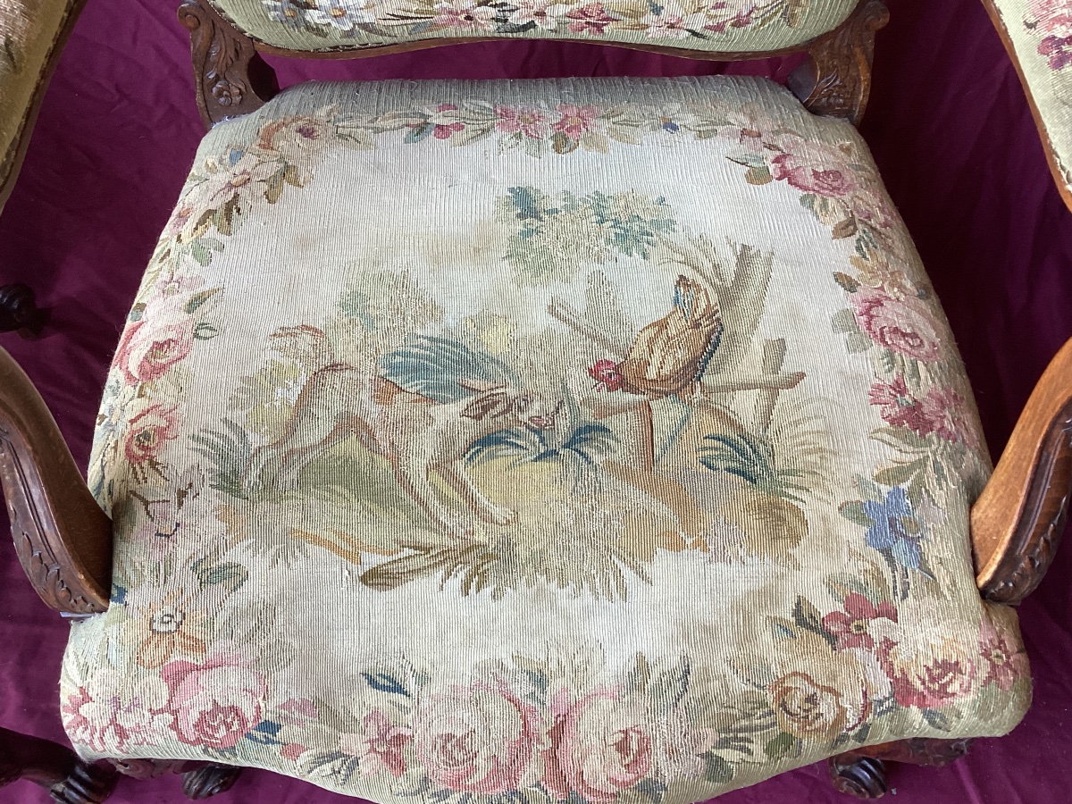 Pair Of Louis XV Armchairs Upholstered In Petit Point Embroidery -photo-6
