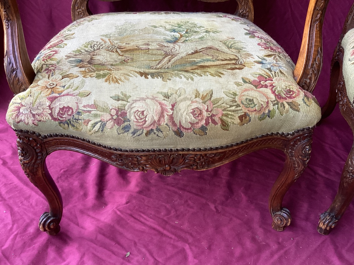 Pair Of Louis XV Armchairs Upholstered In Petit Point Embroidery -photo-8