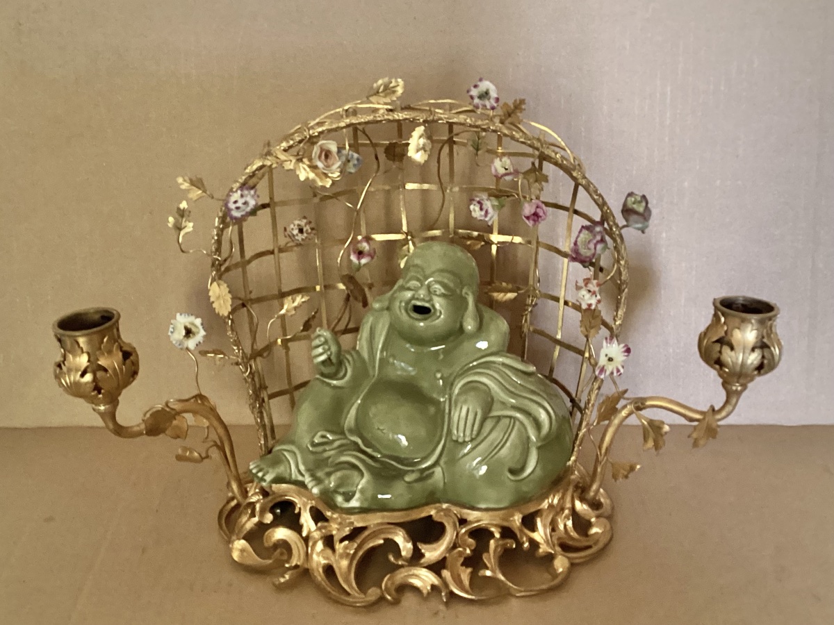 Louis XV Candleholder With Buddha Motif -photo-2