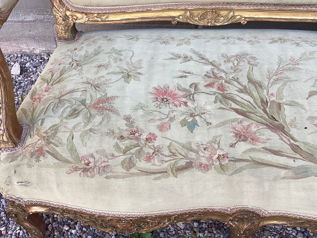 Louis XV-style Gilded Wooden Sofa-photo-3