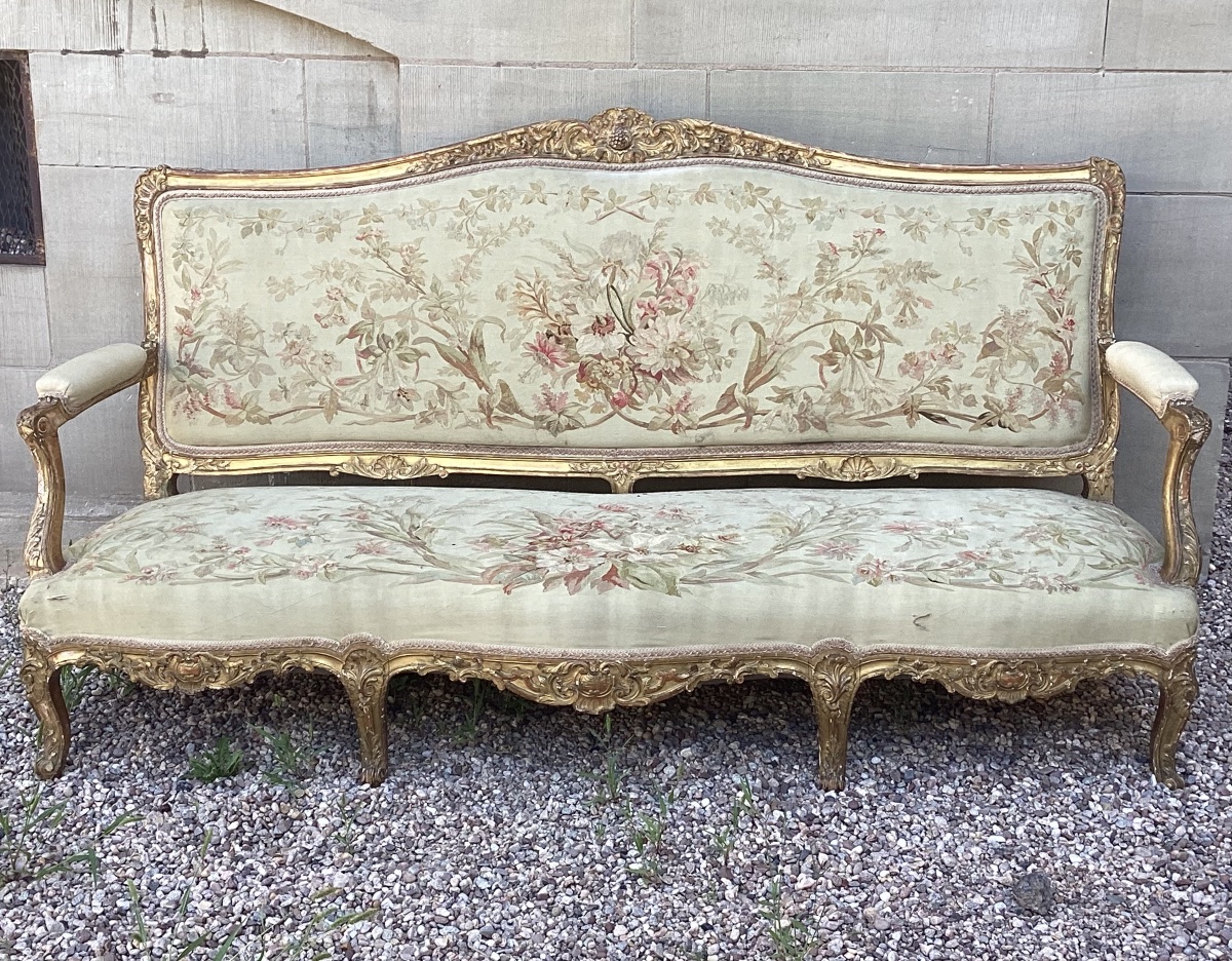 Louis XV-style Gilded Wooden Sofa