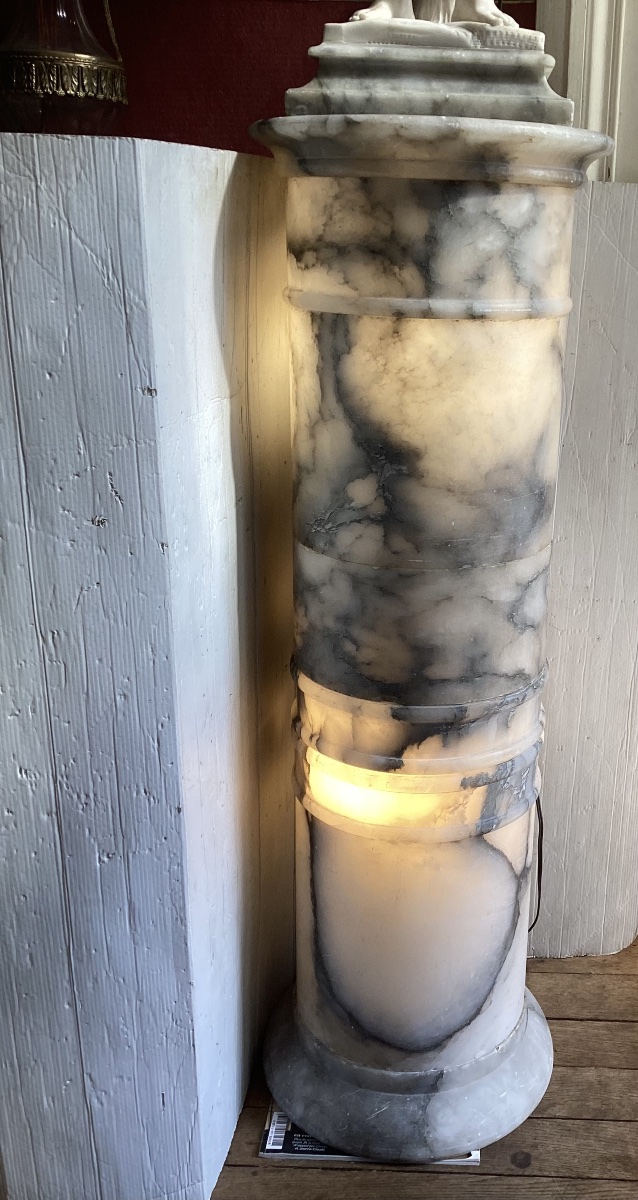 A Beautiful Set Consisting Of A Column And An Alabaster Statue -photo-2
