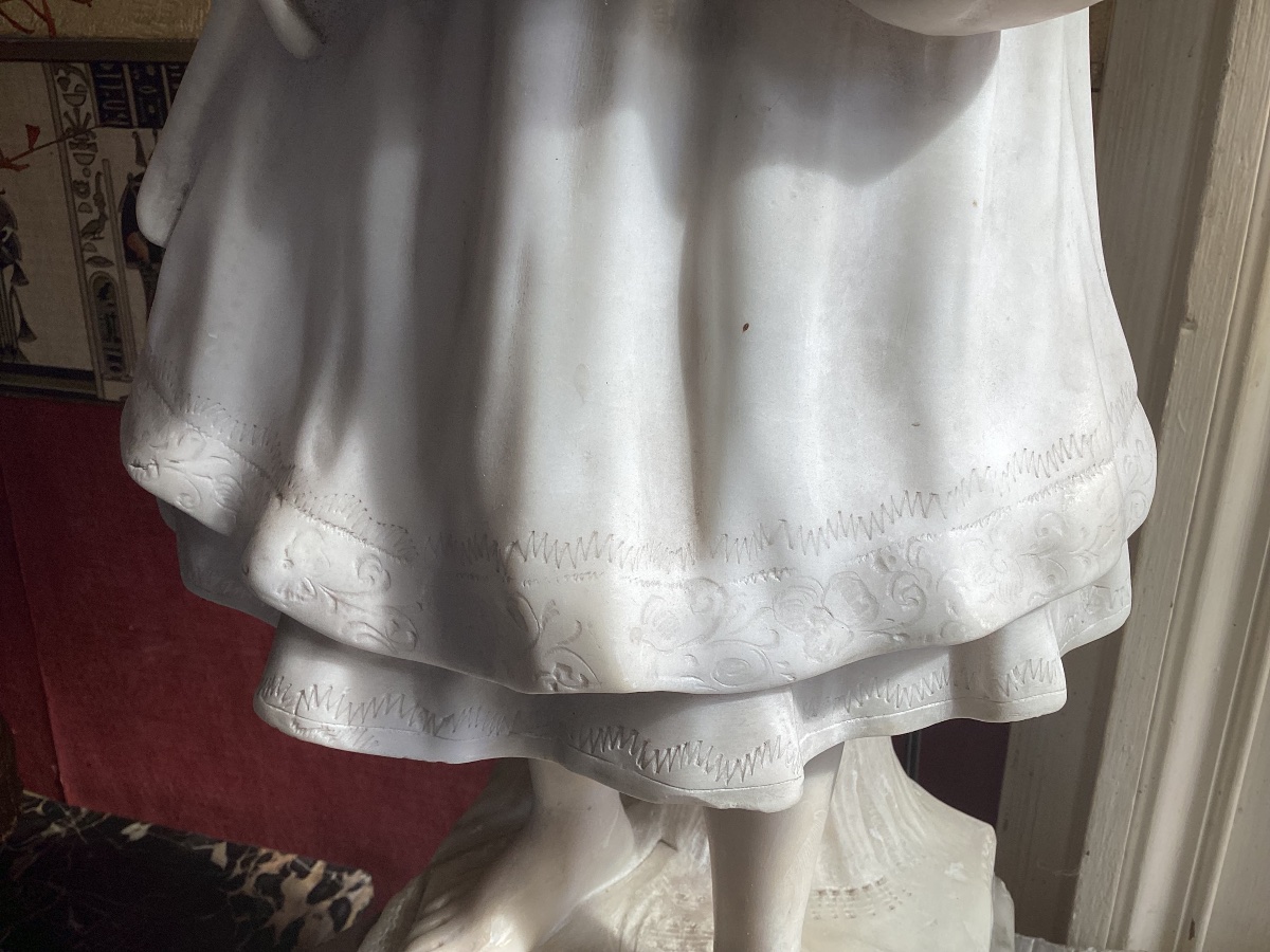 A Beautiful Set Consisting Of A Column And An Alabaster Statue -photo-2