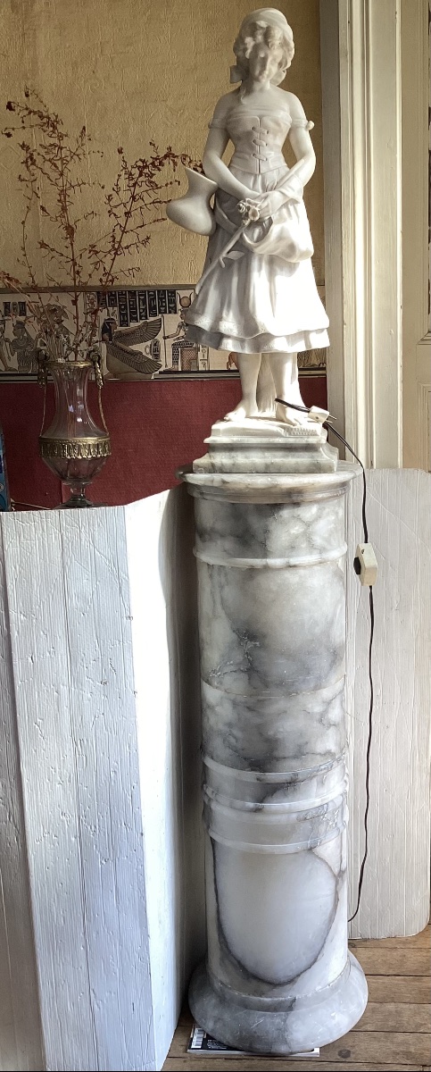 A Beautiful Set Consisting Of A Column And An Alabaster Statue 