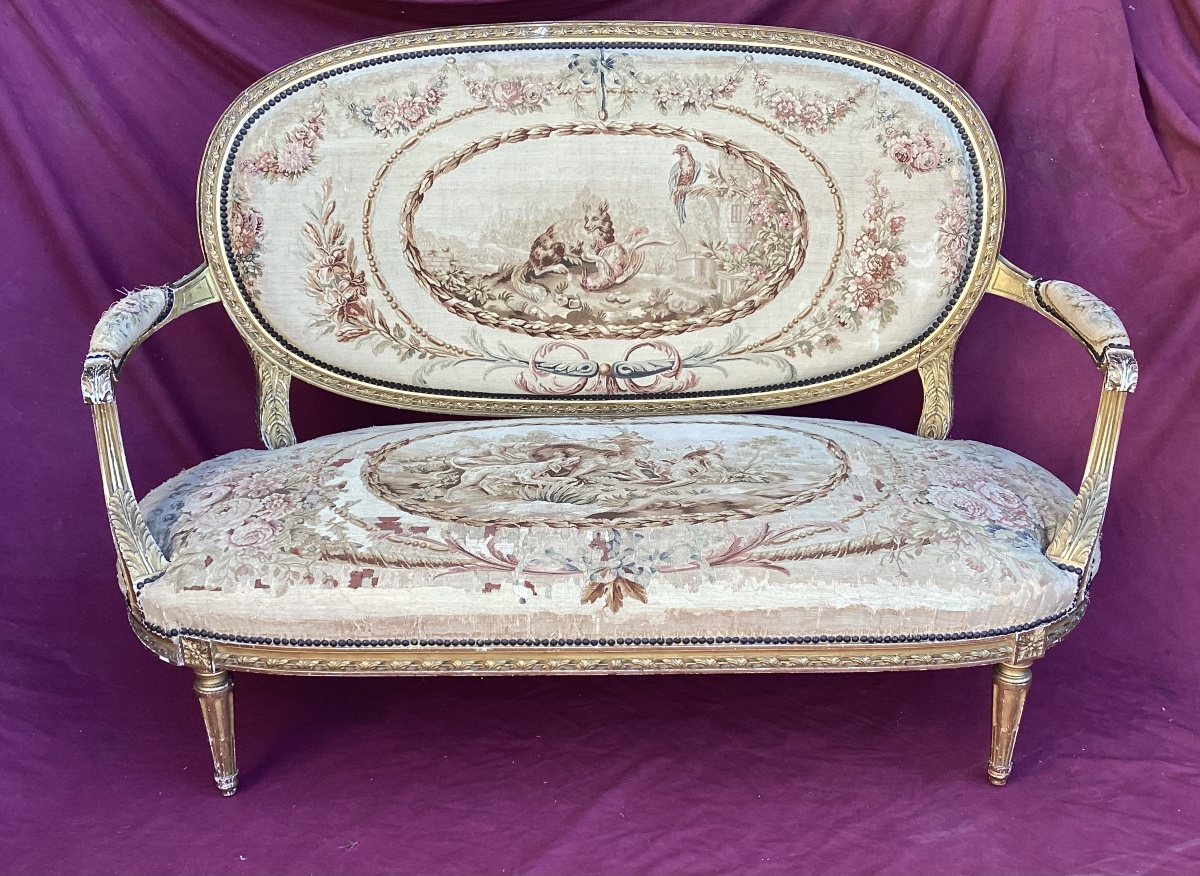 Salon doré à tapisserie au petit point Louis XVI -photo-2