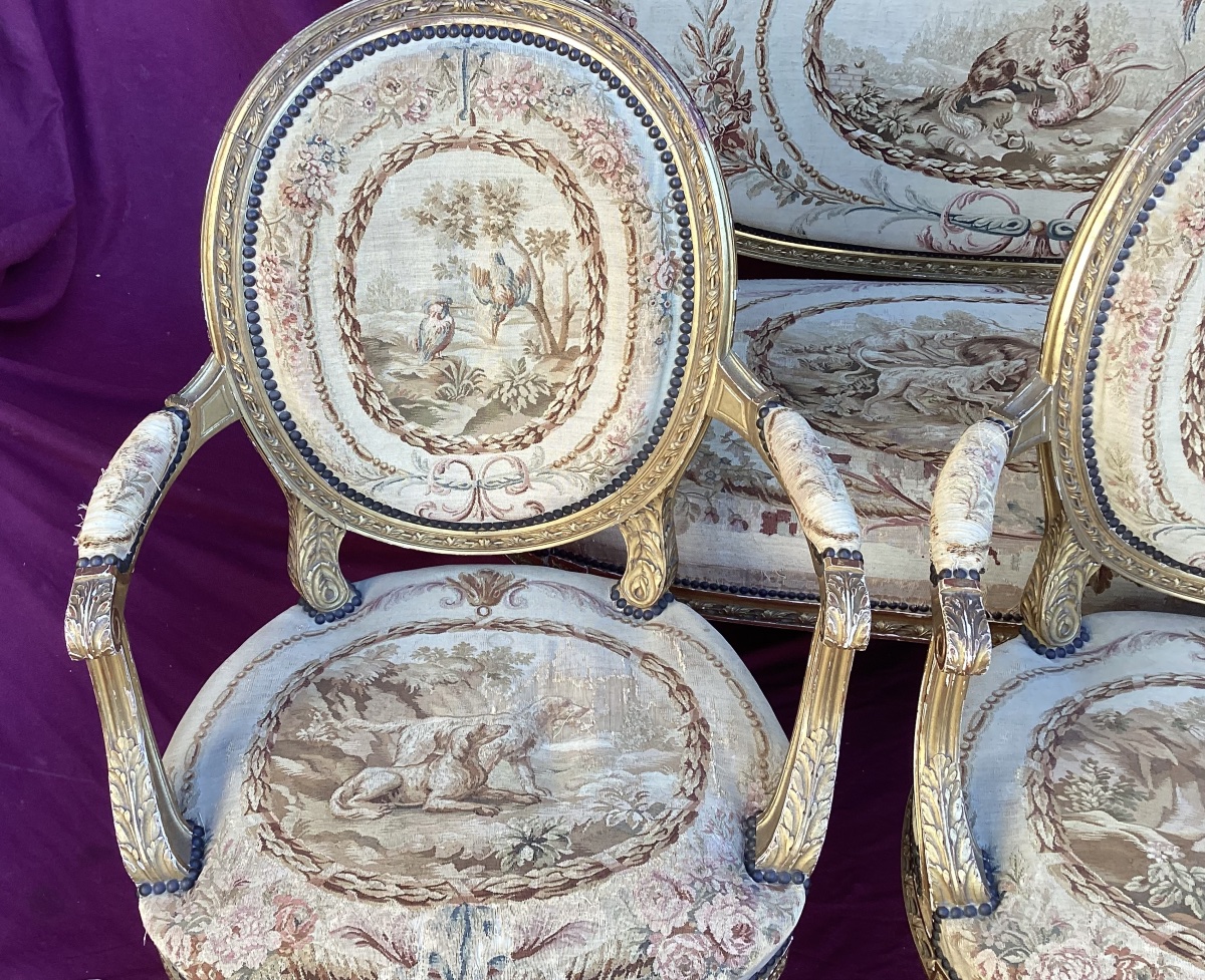 Salon doré à tapisserie au petit point Louis XVI -photo-3