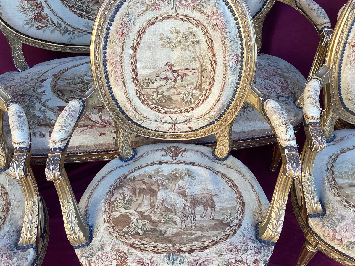 Salon doré à tapisserie au petit point Louis XVI -photo-4