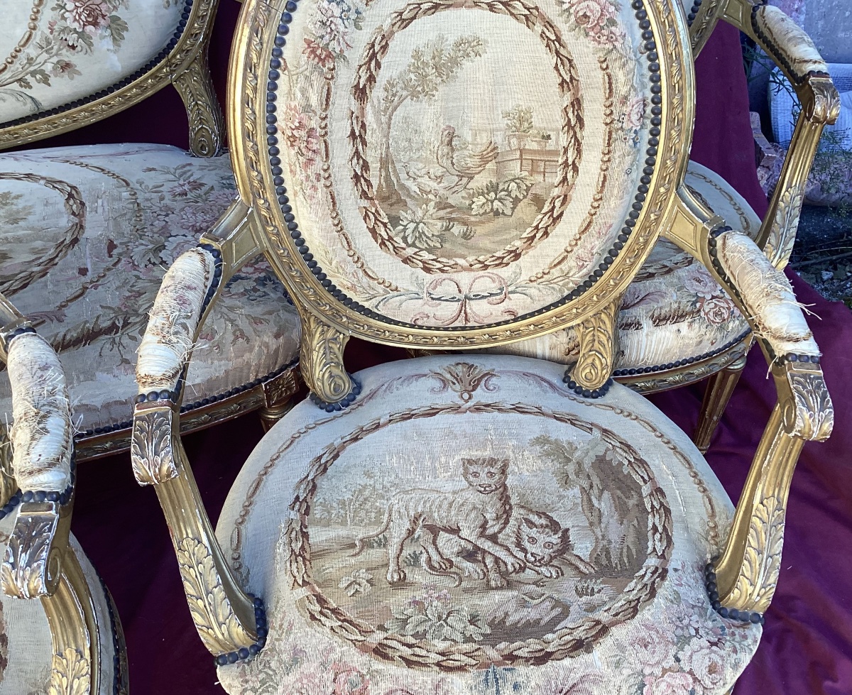 Salon doré à tapisserie au petit point Louis XVI -photo-1