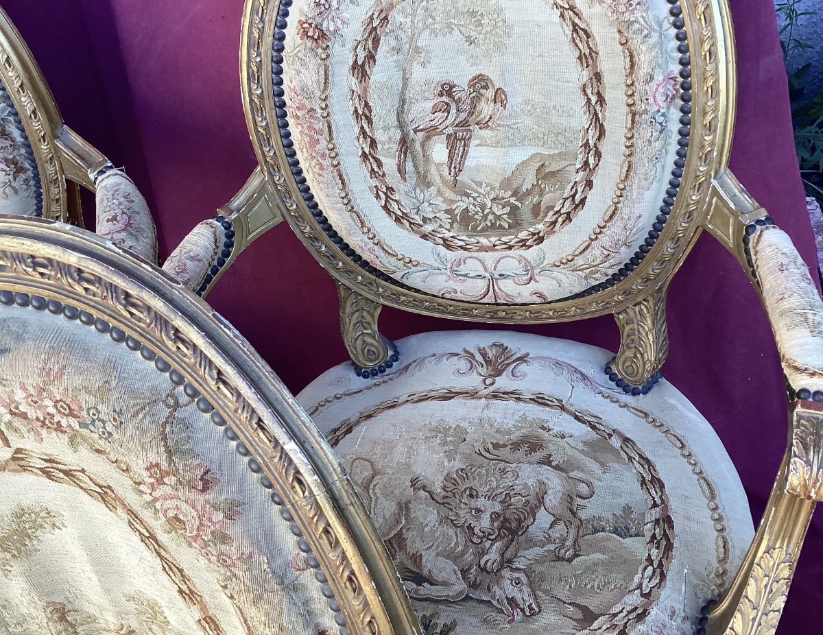 Salon doré à tapisserie au petit point Louis XVI -photo-2