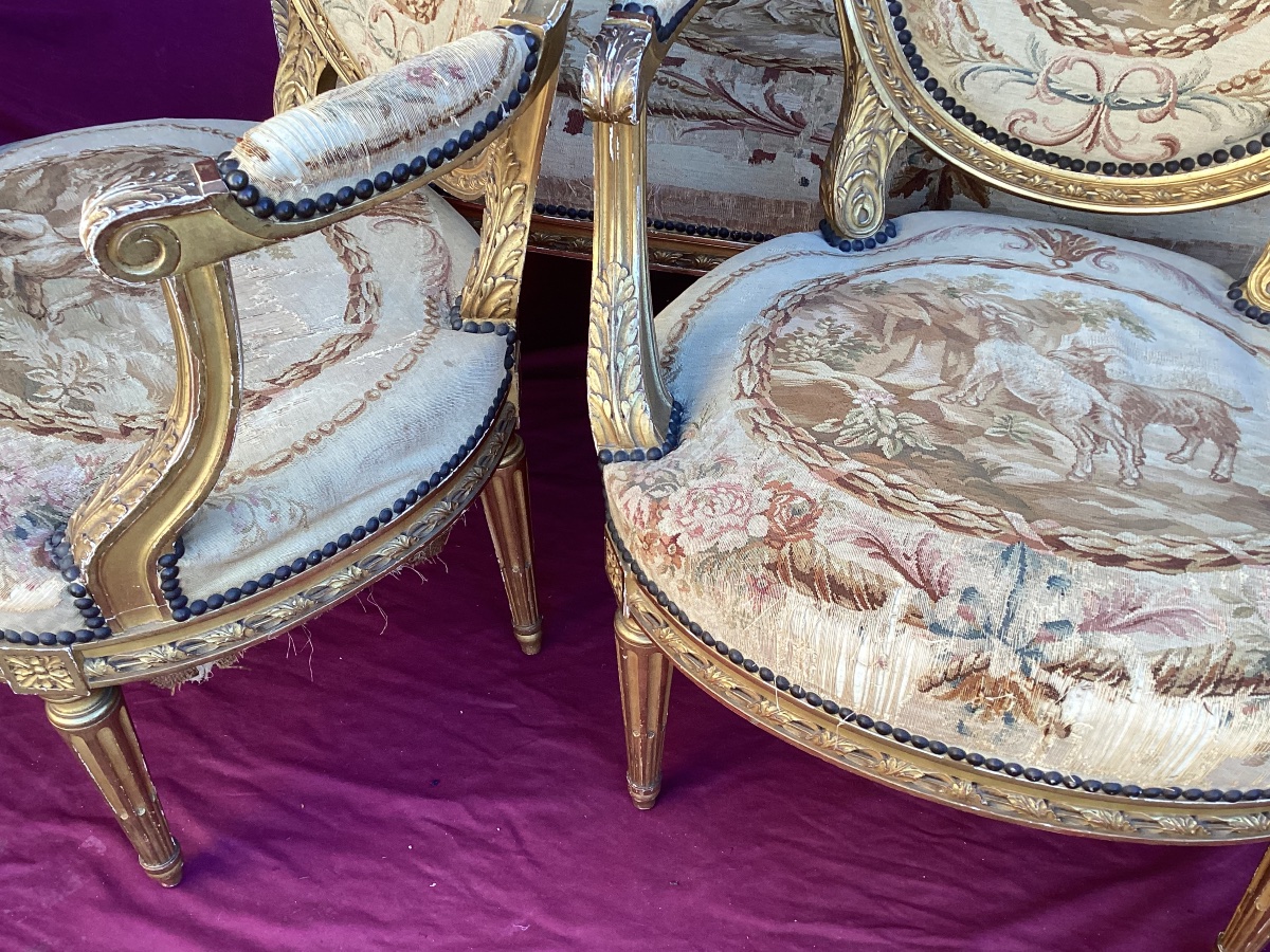 Salon doré à tapisserie au petit point Louis XVI -photo-4