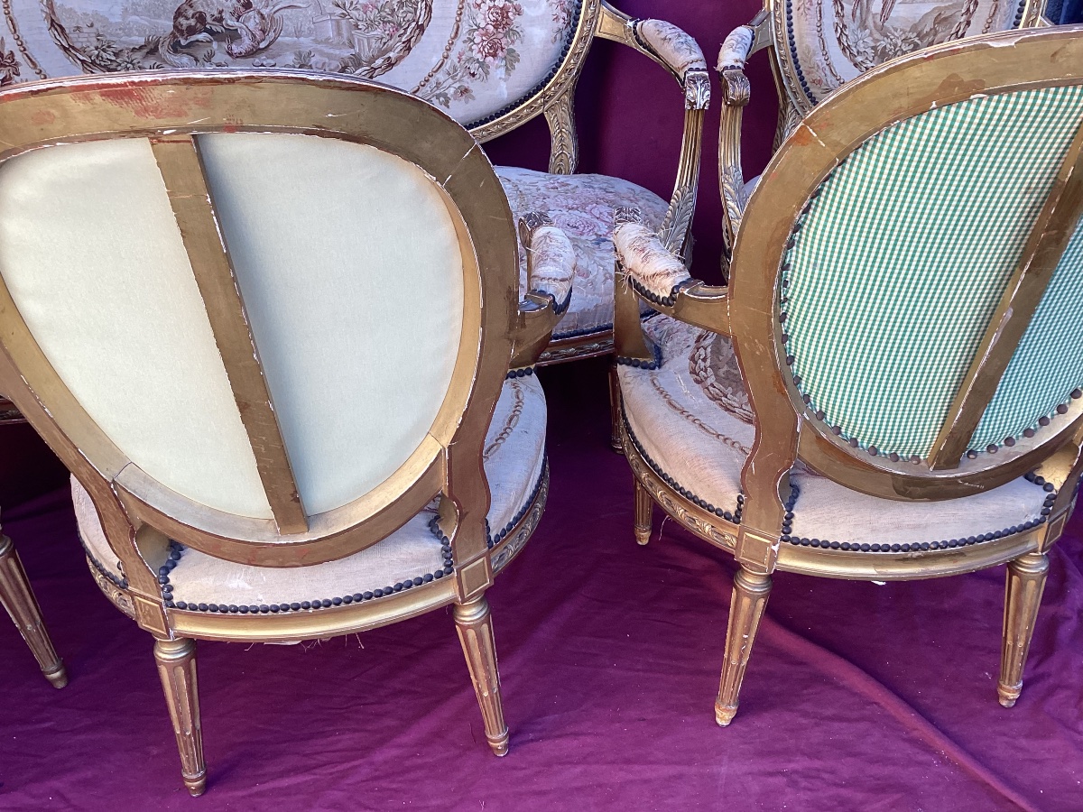 Salon doré à tapisserie au petit point Louis XVI -photo-5