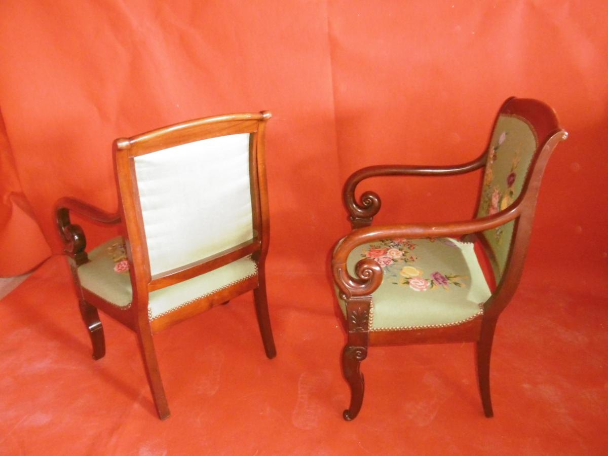 Set Armchairs And Chairs Restoration Period In Mahogany-photo-4