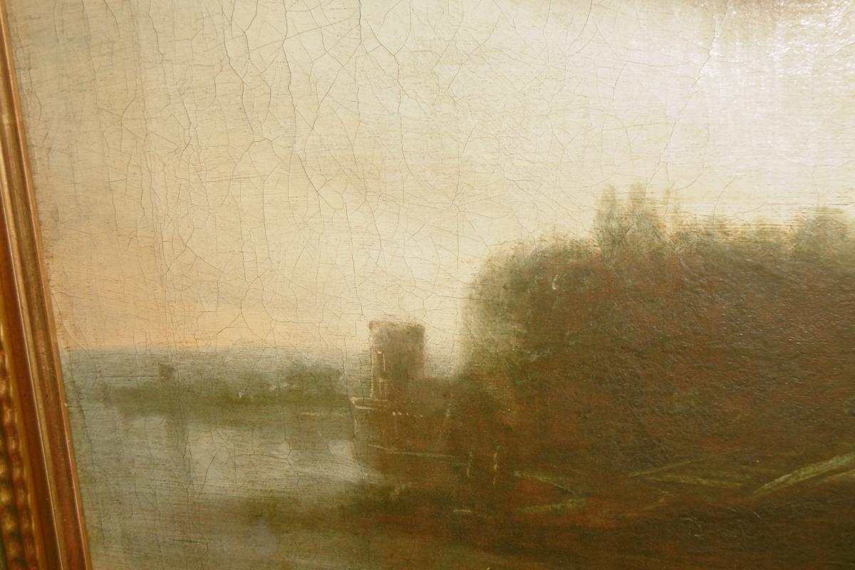 Oil On Canvas "animated Landscape" Early Eighteenth-photo-1