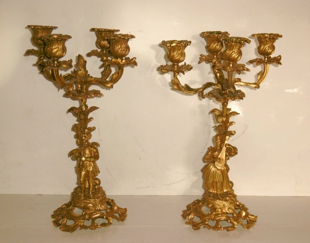 Pair Of Gilt Bronze Candelabras For Musicians