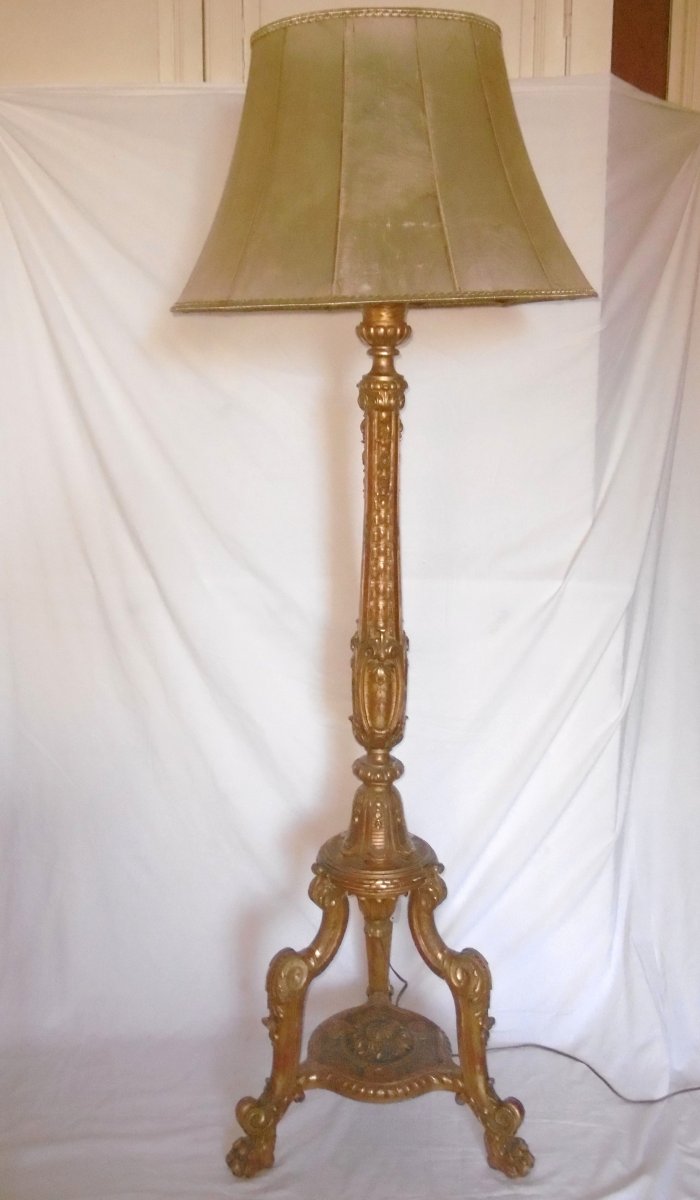 Golden Wood Floor Lamp